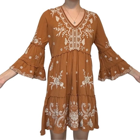Johnny Was Arzella Easy Knit Tiered Dress Boho Floral Embroidered Size Small - Picture 8 of 8